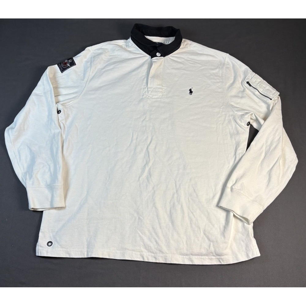 Polo Ralph Lauren Shirt Custom Fit Mens Bleecker Rugby Long Sleeve White Sz XXL